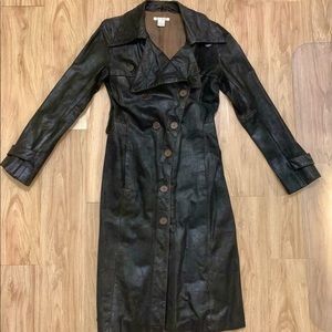 H&M Calf Leather Full Length Coat Size 6 Black Matrix